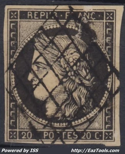 FRANCE CERES N° 3 AVEC OBLITERATION GRILLE - Picture 1 of 2