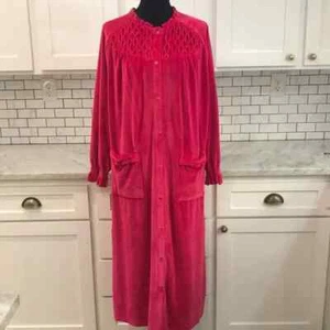 Vintage National Robe Womens Medium Pink Bath Coat Loungewear Velour Smocked - Picture 1 of 7