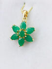 Pendant With Natural Pear&Round Emerald3.68Ct2.08G 14k Solid Yellow Gold Flower