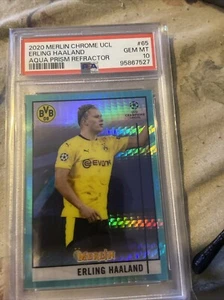 2020 Topps Merlin Chrome UCL Aqua Refractor #65 Erling Haaland PSA 10 - Bild 1 von 2