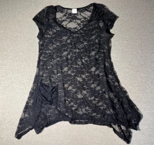 Vtg Jojo Collection Lace Tunic Top Women’s Size XL Black Sheer Asymmetrical Hem - Picture 1 of 9
