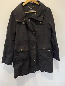 Ellen Tracy Woman’s Black Rain Hooded Jacket Size M EUC Gold Buttons - Picture 1 of 7