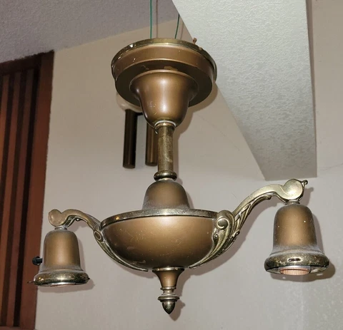 Vintage Art Deco Pan Light 2 Arm Two Arm Aluminum Cover