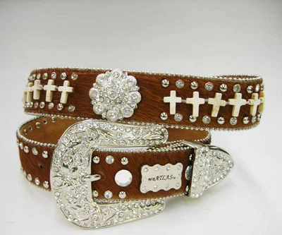 XS S M L Marrón CUERO PELO Rossette Hueso Cruz Occidental Vaquero NIÑO NIÑA HEBILLA Cinturón  Foto 1 de 4