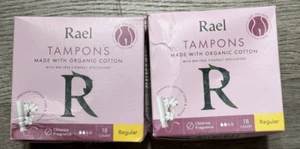 2 Pack! Rael Organic Cotton Regular Compact Tampons - 18ct Each - Picture 1 of 1