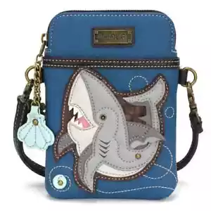 NEW CHALA SHARK CELL PHONE CROSSBODY PURSE ADJUSTABLE STRAP BLUE GREY - Picture 1 of 5