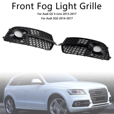 🚀Front Bumper Fog Light Grill Grille For Audi Q5 S-Line SQ5 2013-2017 Black — 第 1/4 张图片