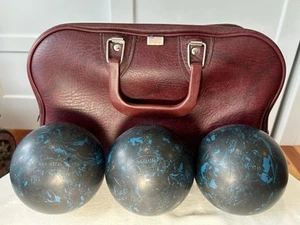 Set Of 3 Manhattan Rubber Blue/Black Duckpin Bowling Balls w/Ideal Carry Bag~EUC - Picture 1 of 24