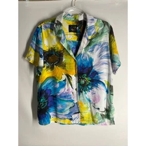 Jams World Button Short Sleeve Beur Belle Fleur Floral Print Size Large Women's - Picture 1 of 7