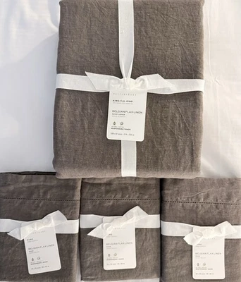 Edredón Pottery Barn Belga Lino King y 3 Euro Shams In Café Noir Foto 1 de 2