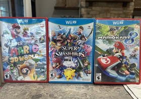 Nintendo Wii U Game Lot Super Mario 3D World Mario Kart 8 Smash Bros Cases Discs