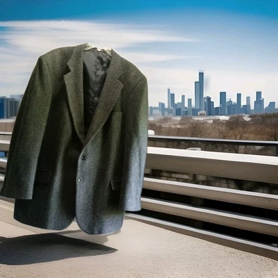 Blazer de tweed para hombre 100 % lana negro/marrón hecho en Bulgaria talla 46R bolsillos lino Foto 1 de 4