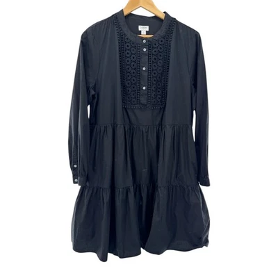 Vestido Boho J.Crew Negro Ojales Babero Popover Algodón en Niveles Talla L Manga Larga Foto 1 de 4