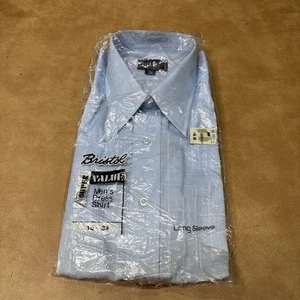 Vtg K Mart Bristol Men’s Long Sleeve Dress Shirt Blue Ribbed Size 16-34 - Picture 1 of 5