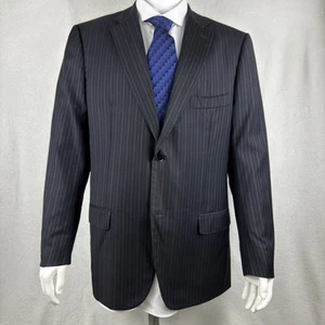 Isaia Navy Pinstripe Suit Jacket Virgin Wool 58IT 48US Long EUC - Picture 1 of 12