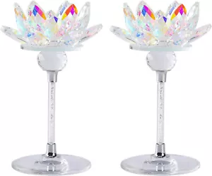 Crystal Tea Light Candle Holder Set of 2, Colorful Lotus Tea Light Candle 2pcs - Picture 1 of 6