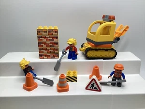 Lego Duplo Construction Lot Crane Bulldozer Workers Cone Shovels Printed Bricks - Picture 1 of 6
