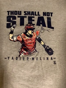 Vintage Yadier Molina T-Shirt Thou Shall Not Steal Graphic Gray 2XL Gildan - Picture 1 of 11