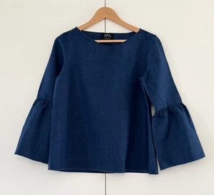 APC/A.P.C Blue Denim/Linen Smock Top Bell Sleeve Size UK10/EU38 - Picture 1 of 8