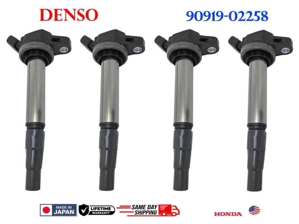 Genuine DENSO Ignition Coils 4x for 08- 15 Toyota Lexus 1.8L 2.4L I4 90919-0225 - Image 1 of 1