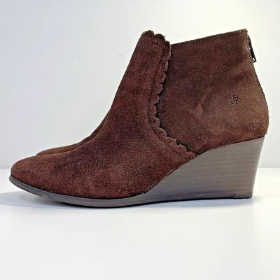 Jack Rogers Emery Espresso Brown Scalloped Trim Suede Wedge Ankle Booties Size 8 - Image 1 of 4