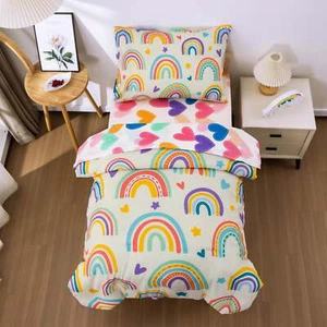 4Pc Toddler Bedding Set Rainbow Cute Love Hearts Comforter Set for Baby Girls Co - Bild 1 von 12