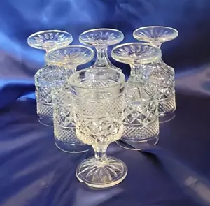 6 Anchor Hocking Wexford Vintage Stemmed Juice Goblets Glasses Pressed Glass - Picture 1 of 3