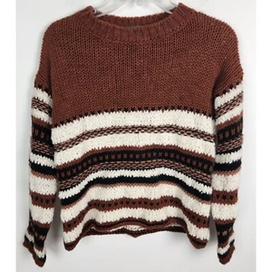 Elsamanda Damen Gr. Pullover S Kupfer Creme Schwarz Strukturiert Wolle Alpaka Mischung - Bild 1 von 7
