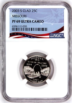 2003-S Proof State Quarter, Missouri,  PF69 Ultra Cameo NGC, Patriotic Label - Image 1 of 4