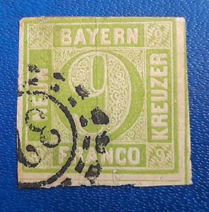 Stamp Germany Bavaria Bayern Franco 9 Kreuzer 1850 Mi. Nr. 5 (28916) - Picture 1 of 3
