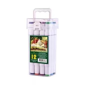 Dual-Tip Marker Pens Alcohol Based Ink School Sketching Graphic Designs 12 Color - Picture 1 of 10