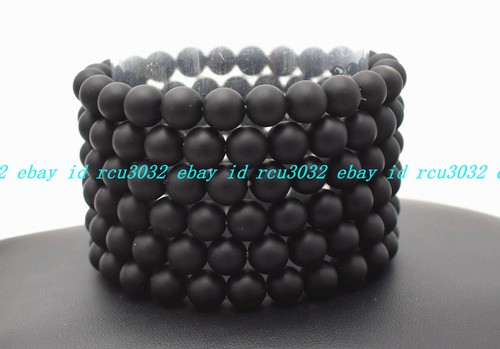 VALENTINO All'ingrosso 6 pz Bracciale Perline Rotonde 8 mm Pietra Preziosa Agata Nera Opaca 7 5 pollici