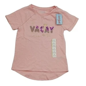 Cat & Jack T Shirt Short Sleeve Pink Sequins Vacay Youth Girls Size S 6/6X - Picture 1 of 3