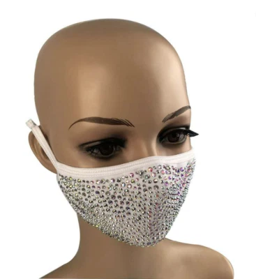 Máscara facial de cristal brillante con estrás reutilizable lavable con bolsillo de filtro Foto 1 de 4