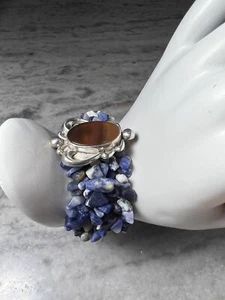 Artisan Made Natural Sodalite Stretch Bracelet, Sterling Silver/Agate - Picture 1 of 7