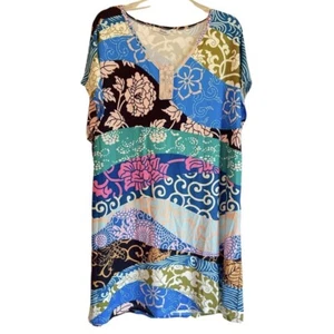 Women’s Sakurafina Dress 3XL Floral Print Short Sleeve Shift Pullover Scoop Neck - Picture 1 of 7