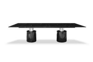180 Black Marble Double Pedestal Base Dining Table - Picture 1 of 1