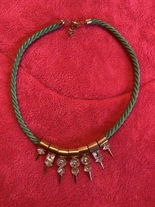 Teal Green Rope And Gold Jewel Statment Necklace - Picture 1 of 4