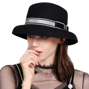 1920s Vintage Women s Woolen Fedora Hats Winter Felt Derby, Stylish Bowler - Picture 1 of 2