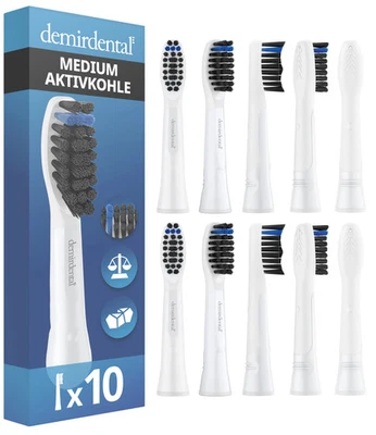 Lot of 10 Demirdental Medium Push On Brushes with Activated Carbon for Oral-B Pulsonic  - Image 1 of 4