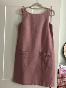 Next Pink Linin Mix Shift Dress With Pockets Size 10 - Picture 1 of 5