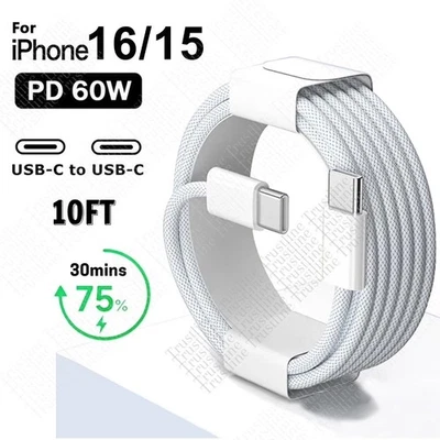 60W USB-C to USB-C Fast Charge Cable PD Braided Nylon OEM Wholesale 10FT 6FT 3FT - Image 1 of 4