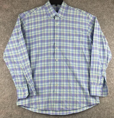 Mens Button Up Shirt Size Med Allan Flusser 100% Cotton Blue Purple Pastel Plaid - Image 1 of 4