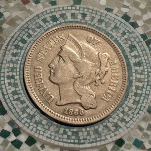 1866. Key Date 3 CENT NICKEL - Picture 1 of 4