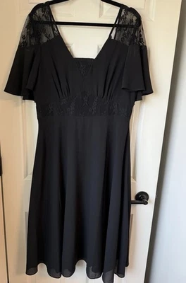 Vestido Vintage Nanette Lepore Talla 14 Negro Encaje Manga Acampanada Cóctel Acampanado Foto 1 de 4