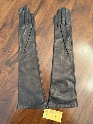NWT Vintage Bergdorf Goodman Black Leather Gloves Silk Lined size 7 NEW WITH TAG - Image 1 of 4