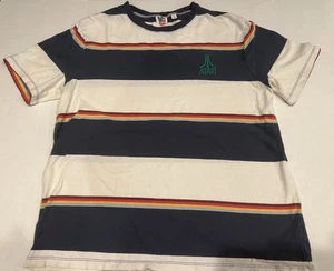 Atari Striped T Shirt Retro Style L Large Junkfood Blue Red White Yellow - Picture 1 of 6