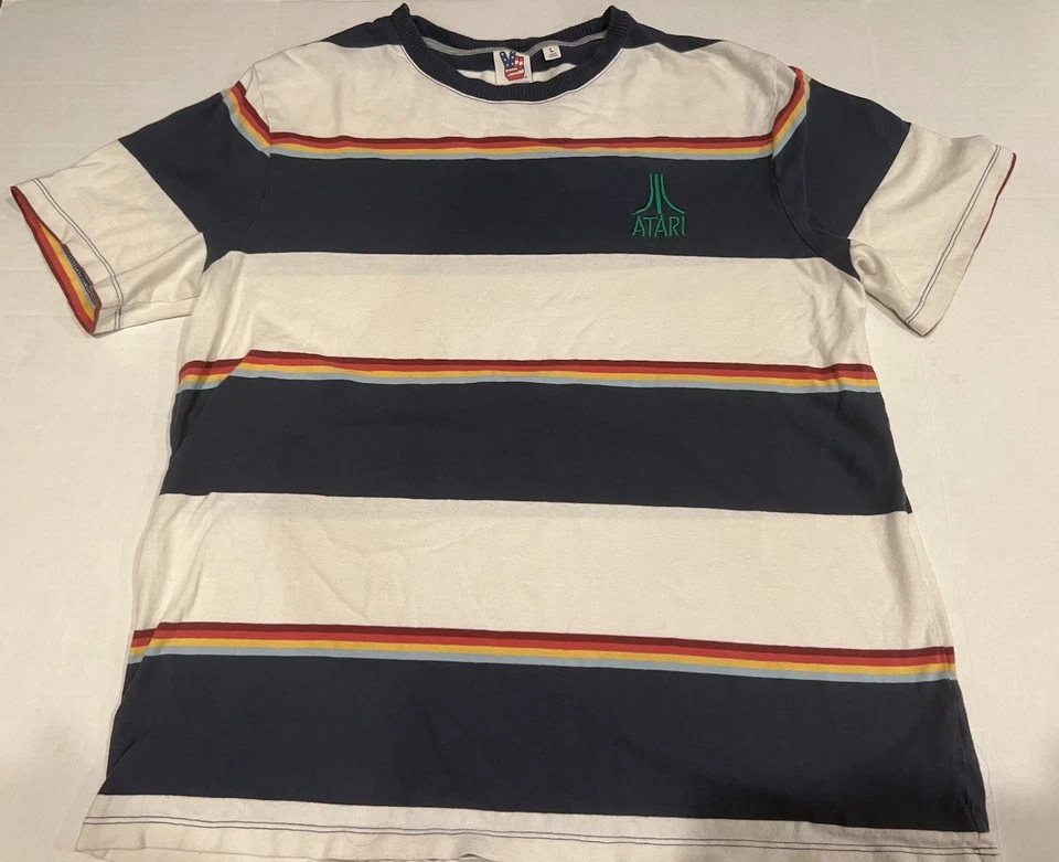 Camiseta Atari Rayas Estilo Retro L Grande Comida Chatarra Azul Rojo Blanco Amarillo Foto 1 de 4