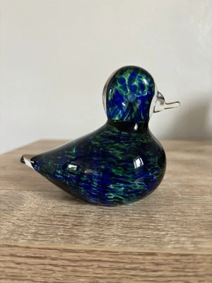Rare Colour Wedgwood Blue Green Duck Figurine England Glass Crystal Vtg Signed - Image 1 of 4