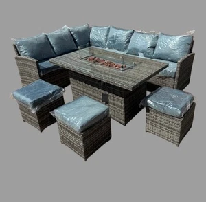 Fimous Outdoor PE Rattan Garden Furniture Heater Burner Gas Fire Pit Table Set - Picture 1 of 7